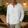 Men's Linen V-Neck T-Shirt Loose Fit Casual Summer Top