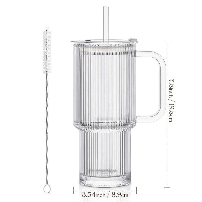 24oz Glass Tumbler Cup with Handle Lid Big MAC Iced Coffee Cups with Straw Reusable Glass Mug for Cold & Hot Beverages Drinkware