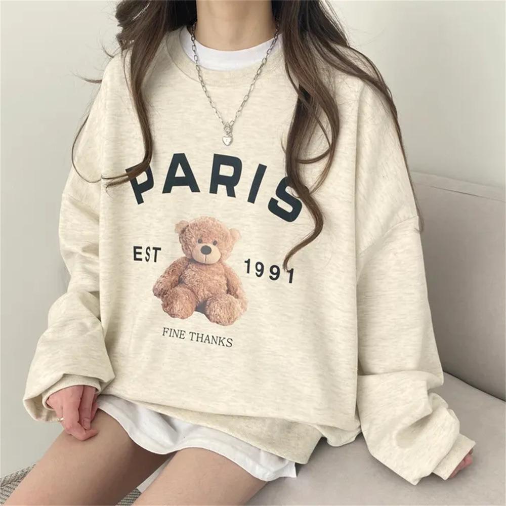 Women's Crew Neck Long Sleeve Sweatshirt Oversized Bear Letter Print Loose Casual Pullover For Spring Autumn Winter