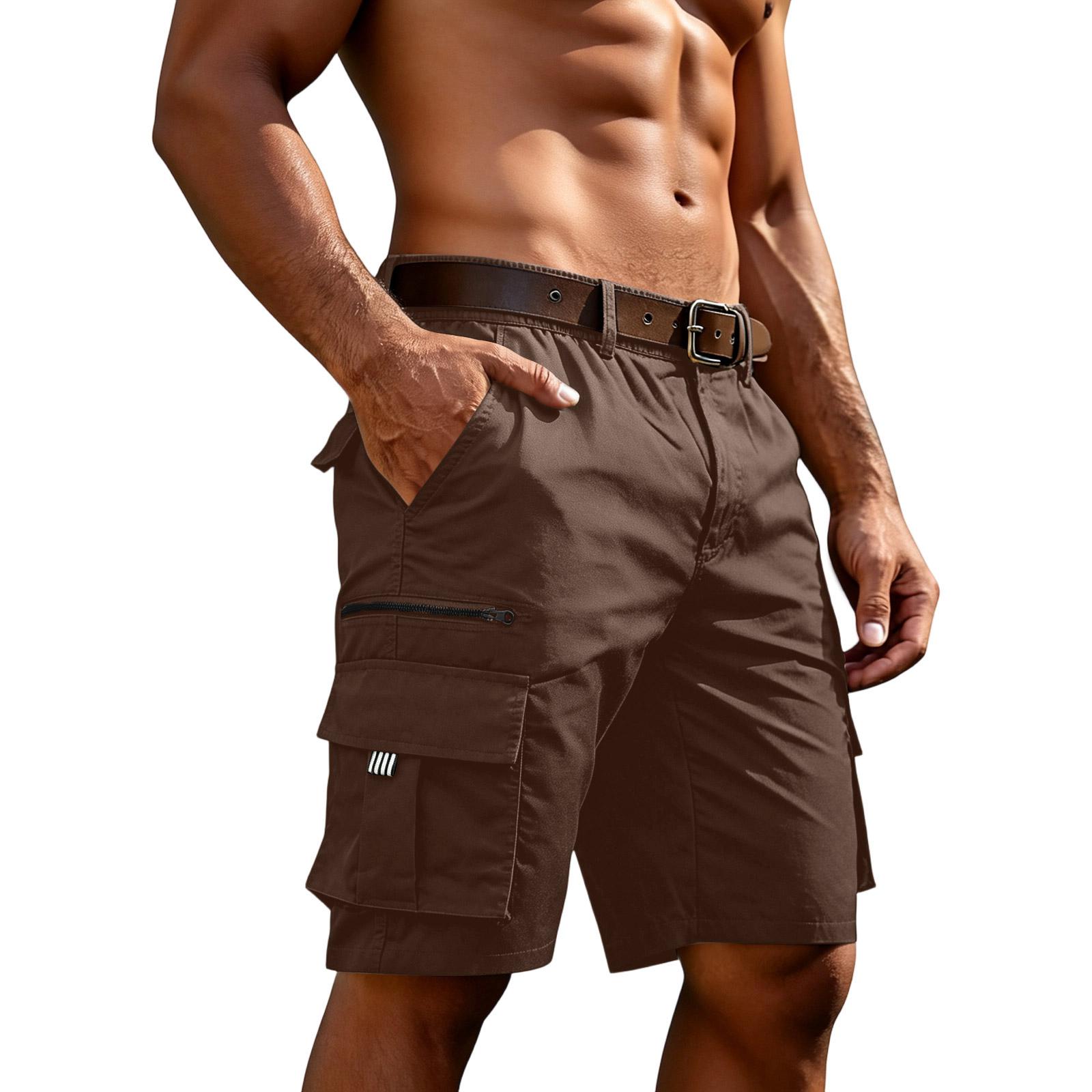 Ren Fashion Heren Relaxed Fit Cargo Shorts met Meerdere Zakken voor Buitensporten Casual Werkkleding Zomer Lichtgewicht Utility Shorts L bruin