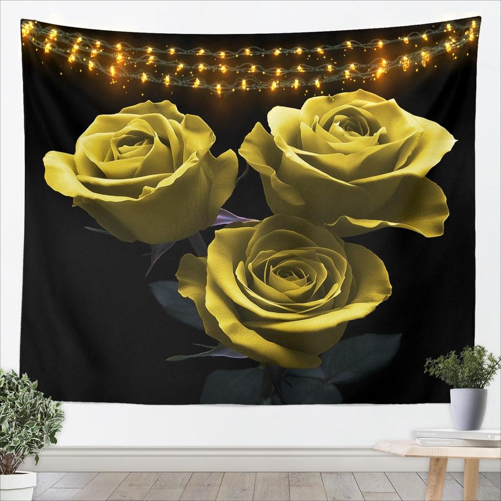 Romantic Dark Red Rose Tapestry,Moody Floral Wall Art with Vivid Red Roses & Dark Leaves,for Bedroom,Aesthetic & Cozy Home Decor