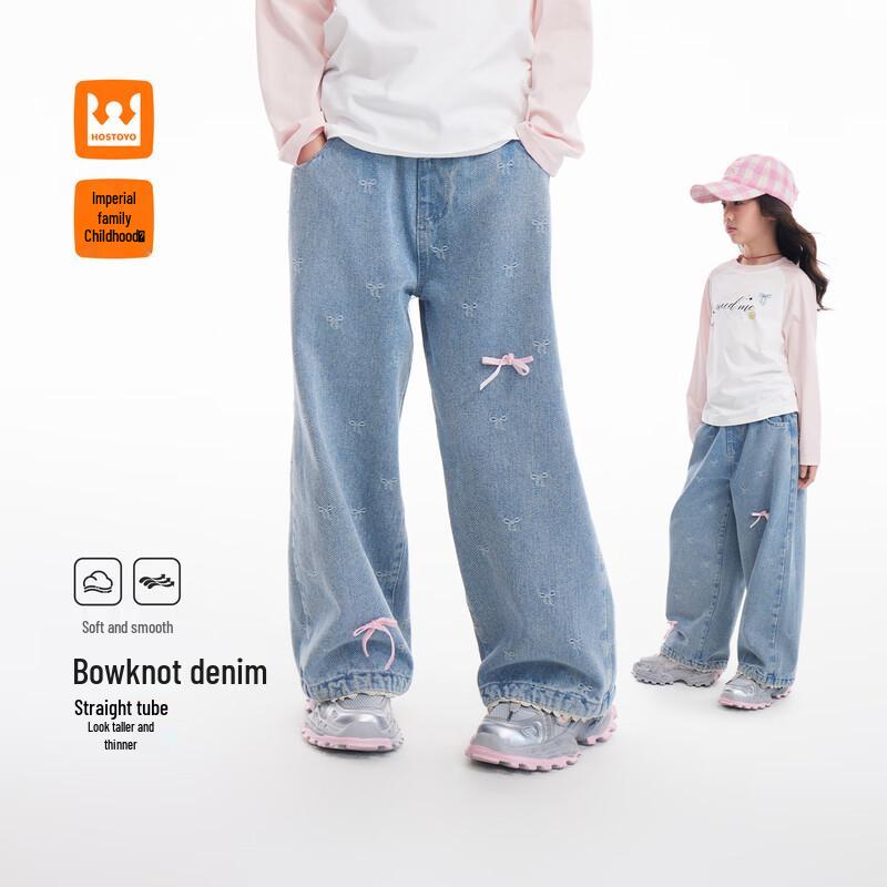 Girls  Embroidered Bow Straight-Leg Denim Jeans 105