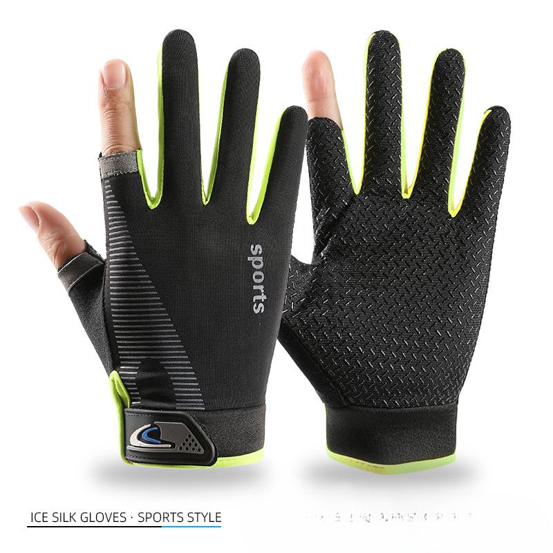 Two-finger Fishing Gloves Ice Silk Sun Protection Non slip Cycling Elastic Quick Drying Driving Cycling Sun Protection Gloves Men