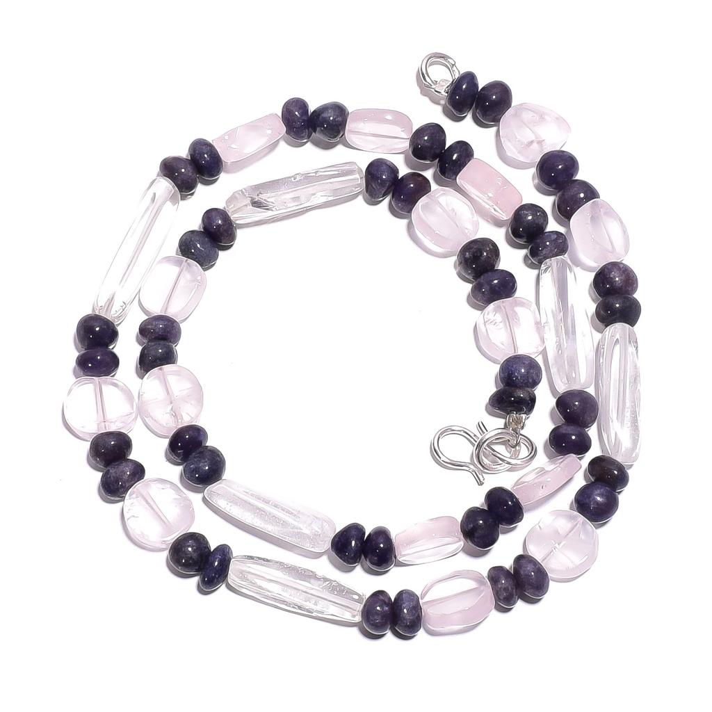 Natural Rose Quartz Iolite Gemstone Mix Shape Smooth Beads Necklace 17" UB-4853 UB-4853
