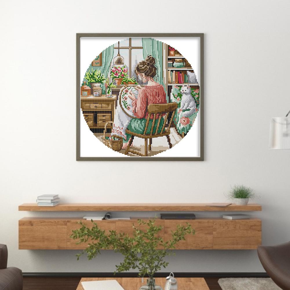 Partial Embroidery Eco-cotton Thread 14CT Counted Figure Cross Stitch Kit