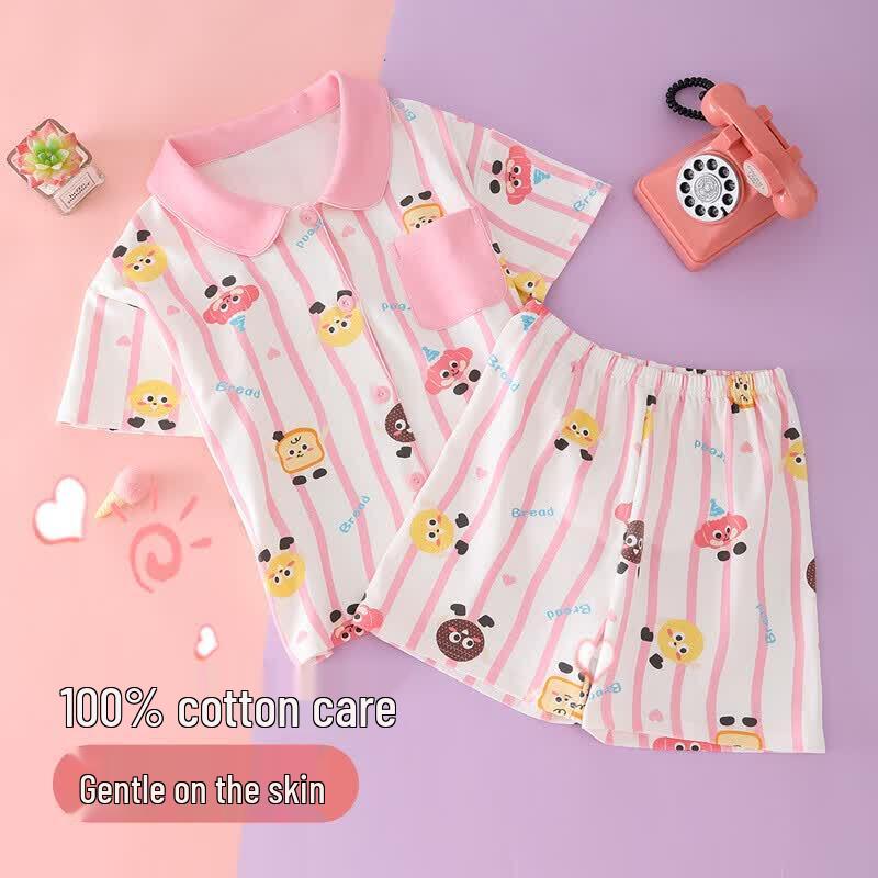 ZISEHY Pure Cotton Girls Summer Pajama Set 140