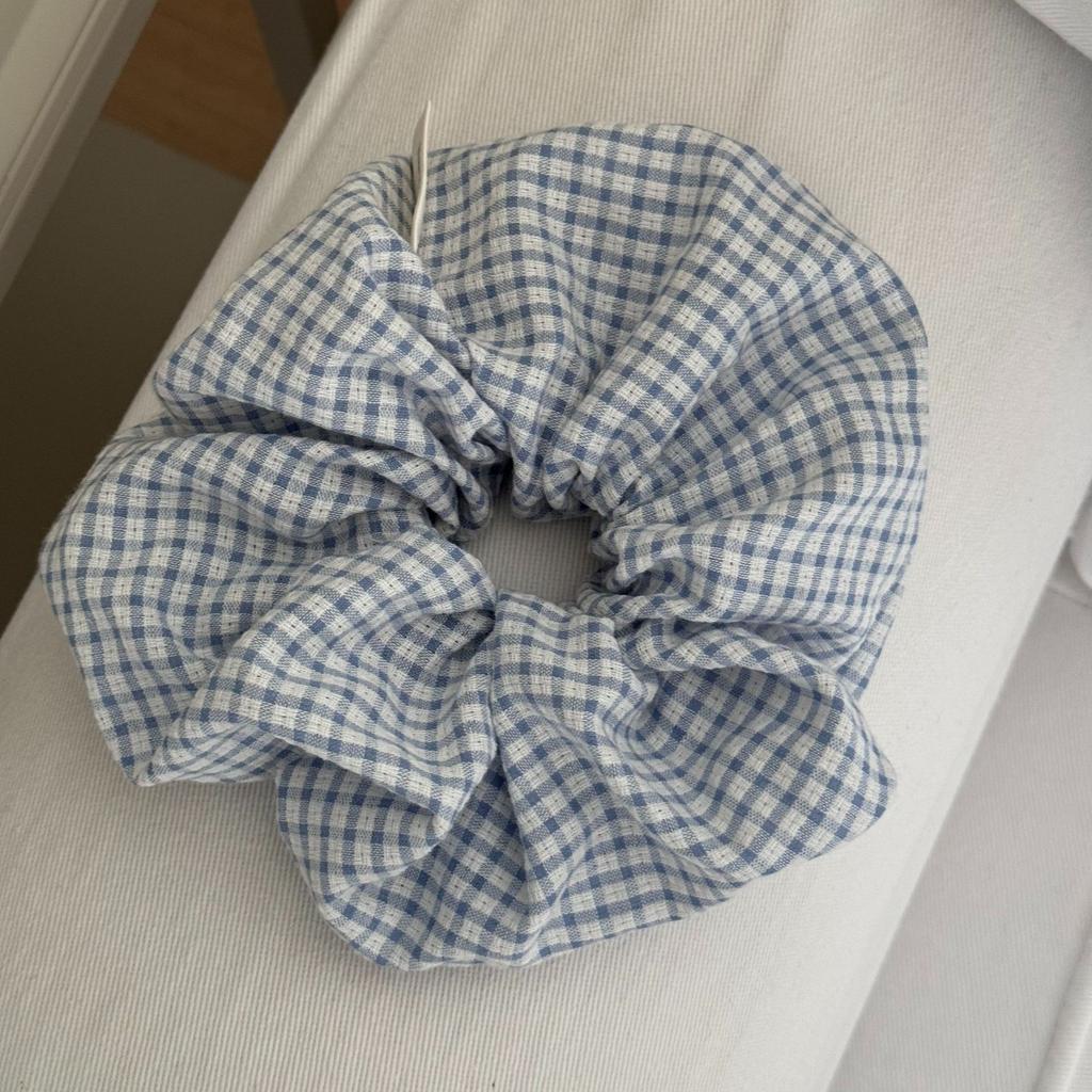 French Large Intestine Circle, Sky Blue Checkered Hair Band, Retro Hair Tie Headwear, Forest-style Hair Tie Headwear