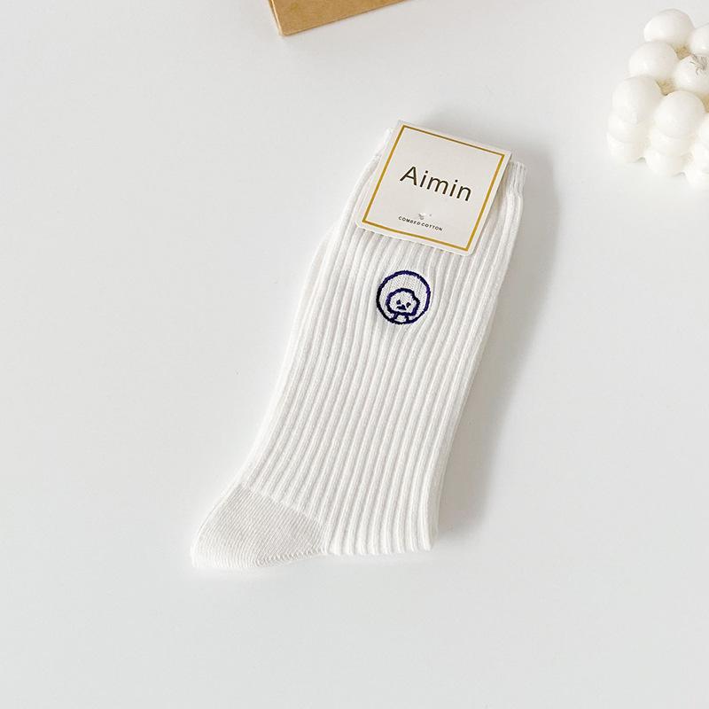 Chaussettes montantes en coton à motif animal brodé de dessin animé pour femme, printemps et automne