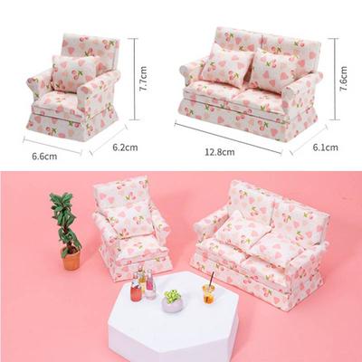 Mini Dollhouse Furniture Sofa with Pillow Set Simulation 1:12 Miniature Living Room Kids Pretend Play DIY Doll House Decor