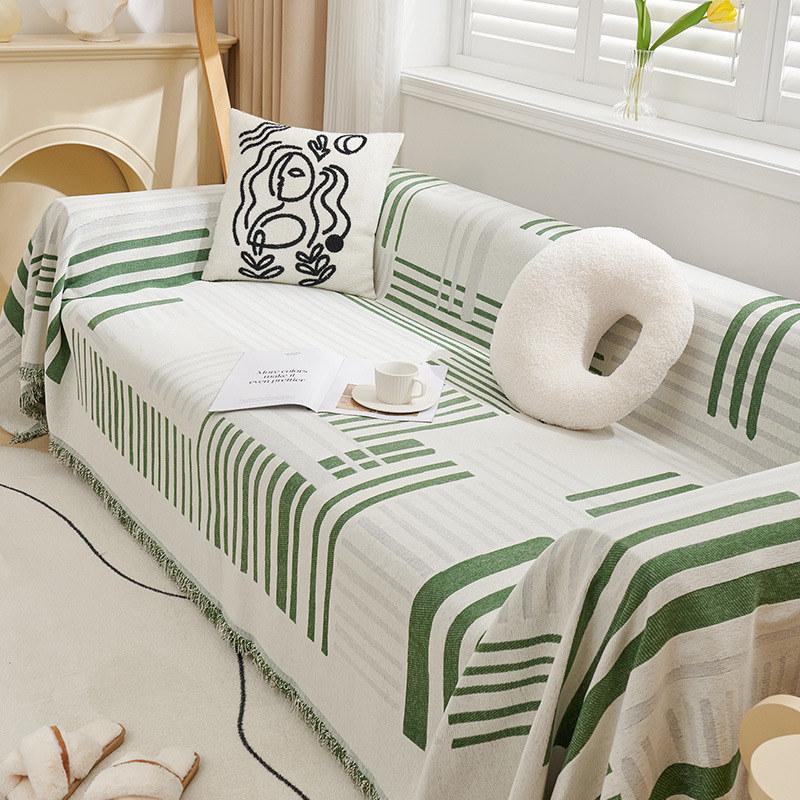 Nordic Chenille Stripe Couch Covers for Sofas Tassels Sofa Towel Blanket Universal Slipcover Living Room Dust Proof All-season