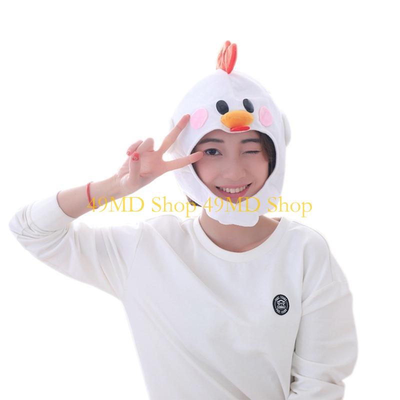 49MD Novelty Funny Cartoon Chicken Animal Plush Hat Stuffed Toy Full Headgear Cap Cosplay Costume Winter Festival Party Dress Up