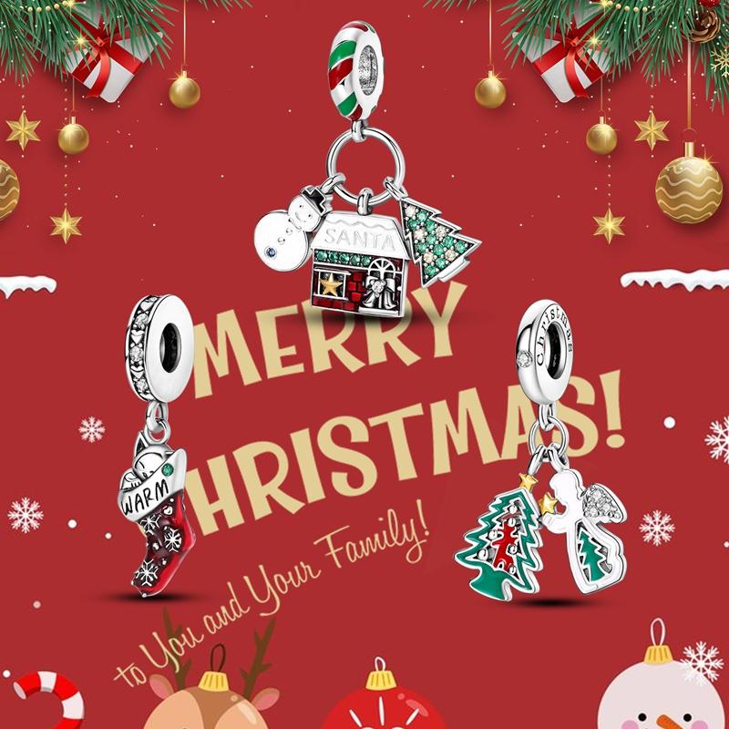 New Christmas Charms Beads Pendent 925 Silver Gingerbread Man Elk Santa Claus Charm Fit Original Bracelet Jewelry Gift