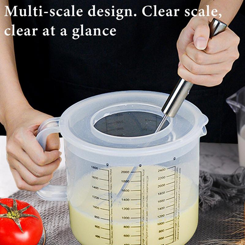 2400ml Large Capacity Baking Measuring Cup with Lid Kitchen Mixing Bowl with handle Transparent Plastic Mixing Cup for Home Tool