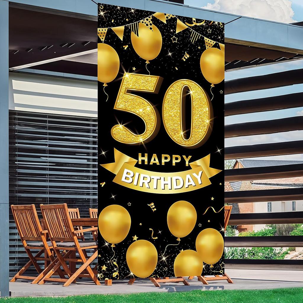 50th Birthday Decorations for Men & Women – Happy 50th Birthday Banner Backdrop, Fabric Yard Sign, Table Cloth, Photo Booth Props for Indoor