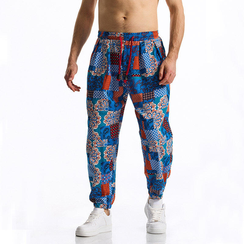 Pantaloni Casual da Uomo Estate e Autunno Patchwork Vivace Stampati Pantaloni con Coulisse Vita Elastica con Coulisse Alla Moda e Comodi