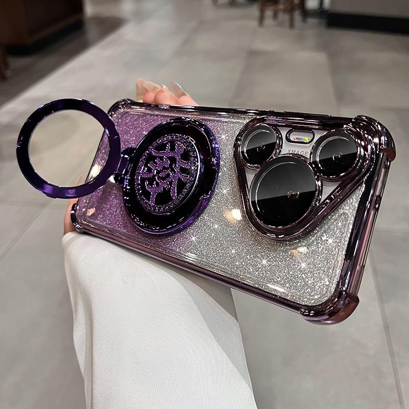 

Applicable to Huawei Mate70 Fa Cai Gyro Magnetic Bracket Mobile Phone Case P70 Electroplating Airbag TPU Glitter Protective Case nova11/nova12 vitality фіолетовий