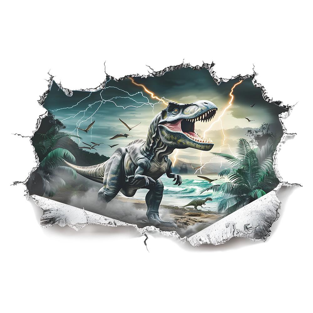 Cartoon Realistic Dinosaur Breaking Through Wall Self Adhesive Wall Sticker for Kids Room Kindergarten Decor