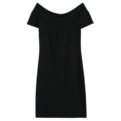 230g Pure Cotton One-shoulder Short-sleeved Dress with Female Temperament Elegant Little Black Skirt Hip Short Skirt Solid Color Summer