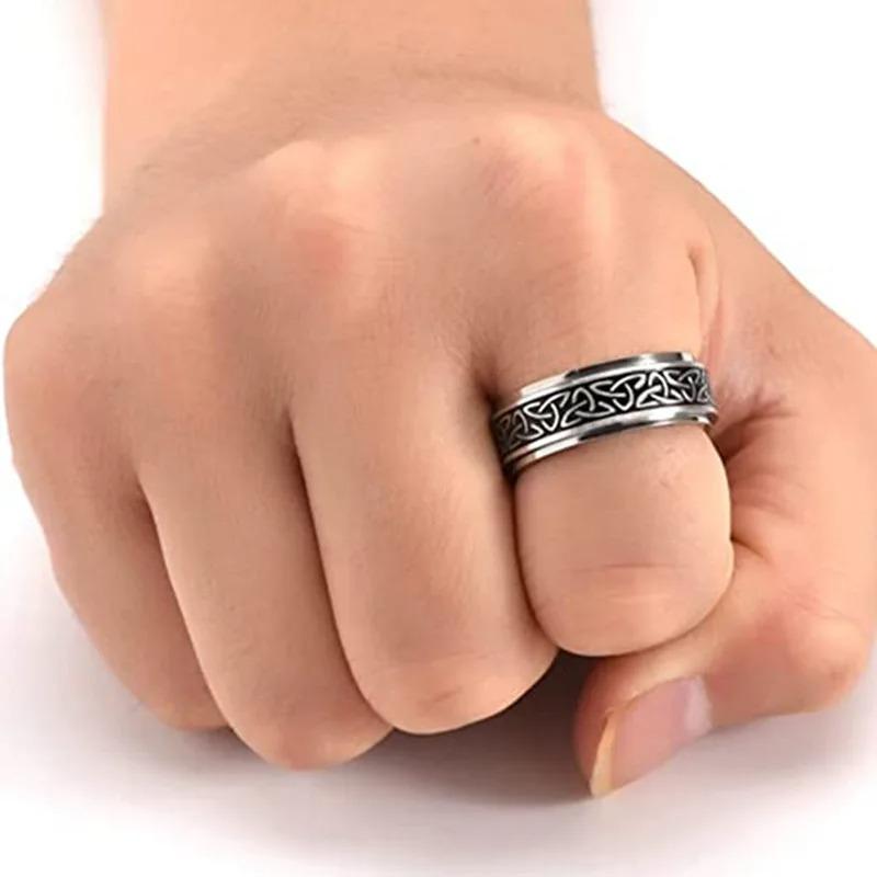 Vintage Stainless Steel Viking Celtic Knot Rune Rings for Men Women Rotatable Fidget Anxiety Spinner Ring Retro Amulet Jewelry