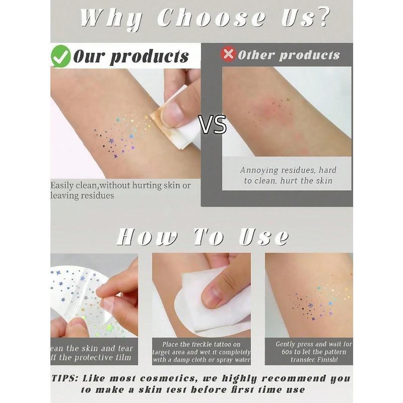 1pcs Shiny Freckle Face Temporary Tattoos, Sparkling Heart Freckle Waterproof Glitter Tattoos For Adults, Suitable For Daily Makeup, Festivals