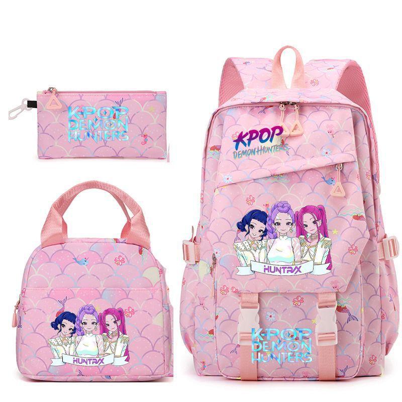New K-POP Witch Hunters Cartoon Printed Student Pencil Bag Lunch Bag Three-piece Backpack