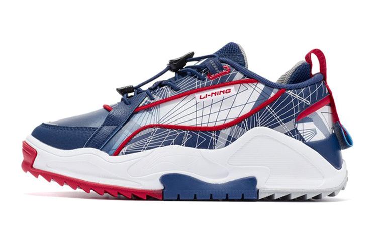Li Ning Cushioning Slip Resistant Abrasion Resistant Low Top Kids' Running Shoes Blue White Teenagers YKCR124-11