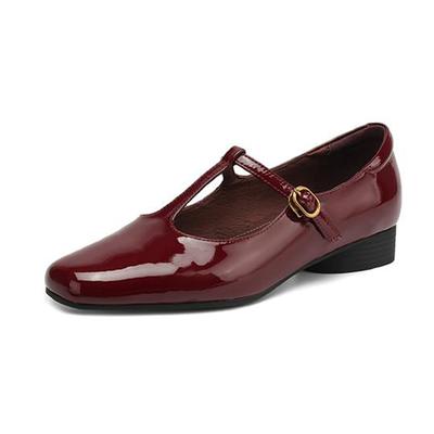 Full Grain Leather Spring Summer Size 43 Size 42 Size 41 Thick Med Heels Women Square Toe Sexy Lady Pumps