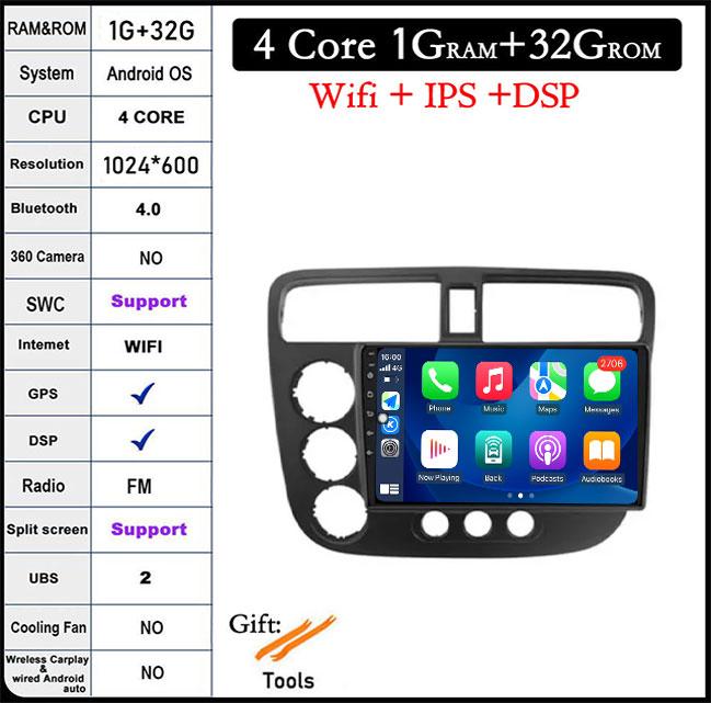 

9-дюймовый экран для Honda Civic 7 2000-2006 QLED Android 14 автомобильный радиоприемник мультимедиа видеоплеер GPS AI Voice 4G CarPlay головное устройство стерео