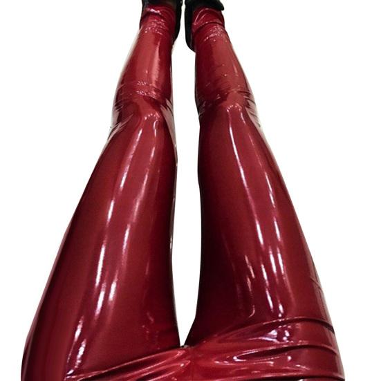 Chic Women Faux Leather Solid Color High Waist Pants Trousers Slim Fit Leggings