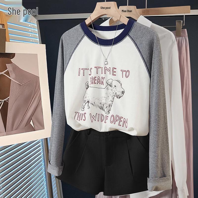 Women s American Casual Colorblock Raglan Long-Sleeve T-Shirt M
