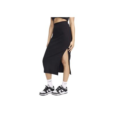 Športové oblečenie Chill Knit Jednofarebná Slim Fit Rebrovaná Rozparková Lem Bežná Dlhá Sukňa Dámske spodky Čierna FQ1637-010