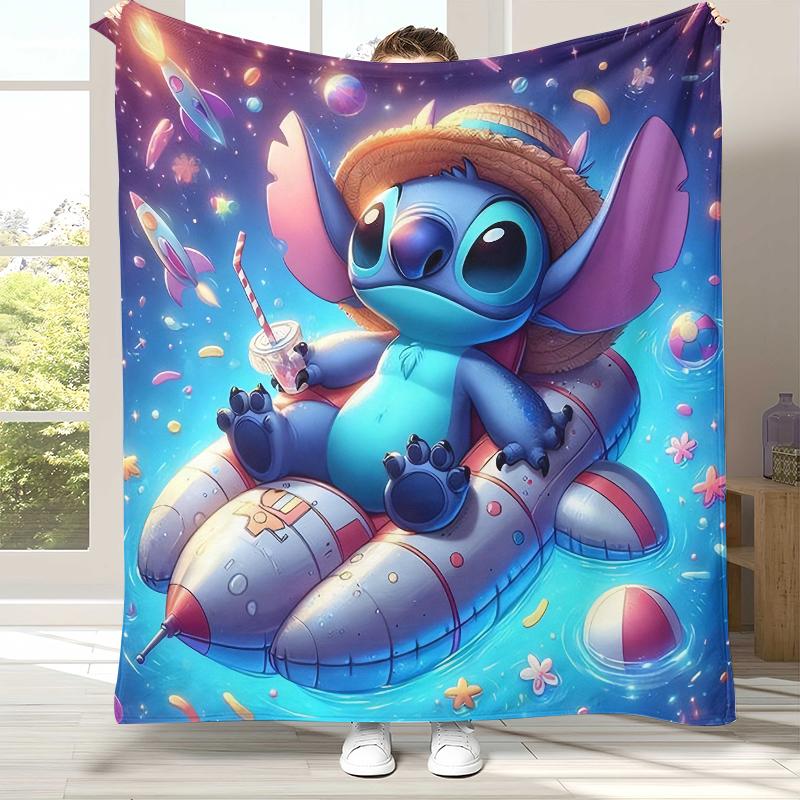 Cartoon S-Stitch Kawaii Flannel Blanket,Ultra Soft Warm Plush Throw for Home Bedroom Bed Sofa Cover Camping Picnic Gift Kids