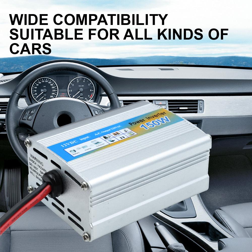USB Voltage Transformer Car Power Inverter Conversion USB Battery Clip Portable 150W Mounted Inverter DC 12V To AC 220V 50Hz 12V Multiple Protection