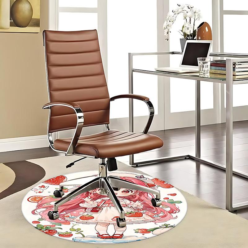 

1pc Strawberry Anime Girl Round Carpet Office Chair Mat, Non Slip Rug for Home Decor, Gift, Office, Living Room, Bedroom 80cm