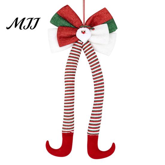 Christmas Ornament Set for Home Long Legs Bow Ornament, Plush Velvet Hanging Decor with Bendable Flexible Fabric Bows Legs, Red White Tree Pendant