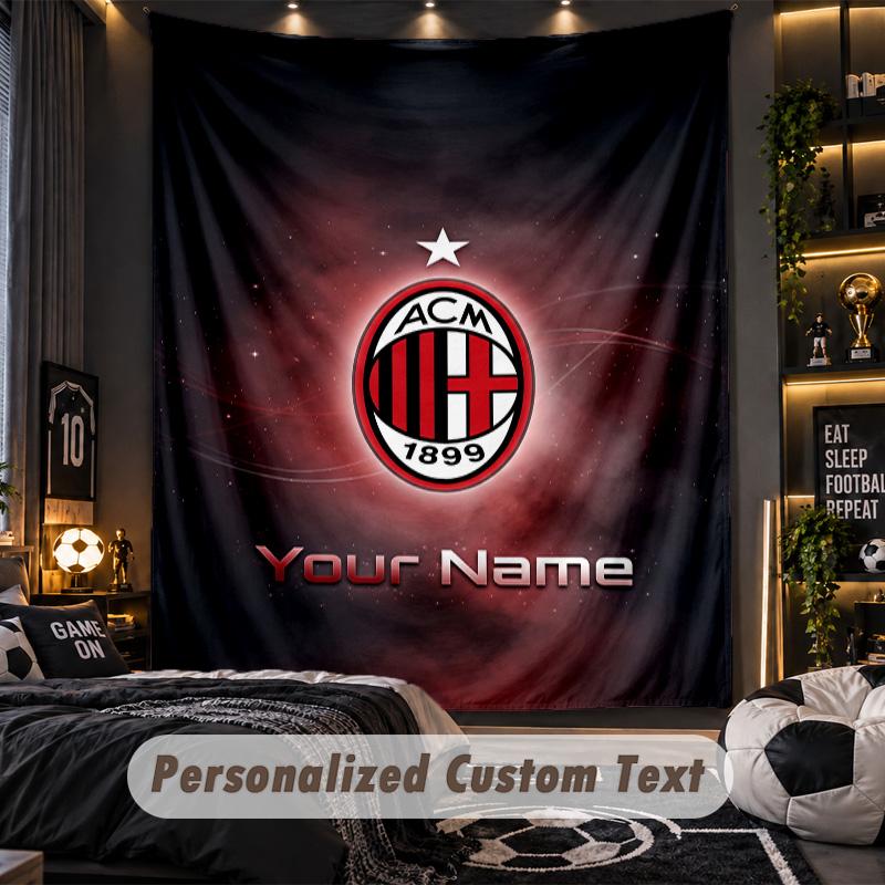 Arazzo AC Milan Testo Nome Personalizzato Appeso a Parete Personalizzato Decorazione Murale per la Casa