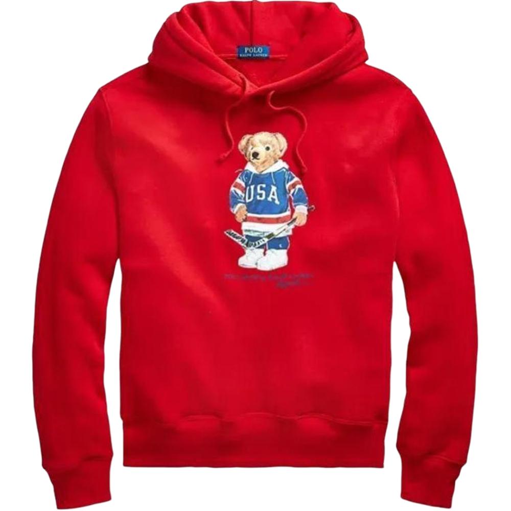 Polo Ralph Lauren Bear Graphic Hooded Fleece Sweatshirt Men sweatshirt Red MNPOKNI16820338-600