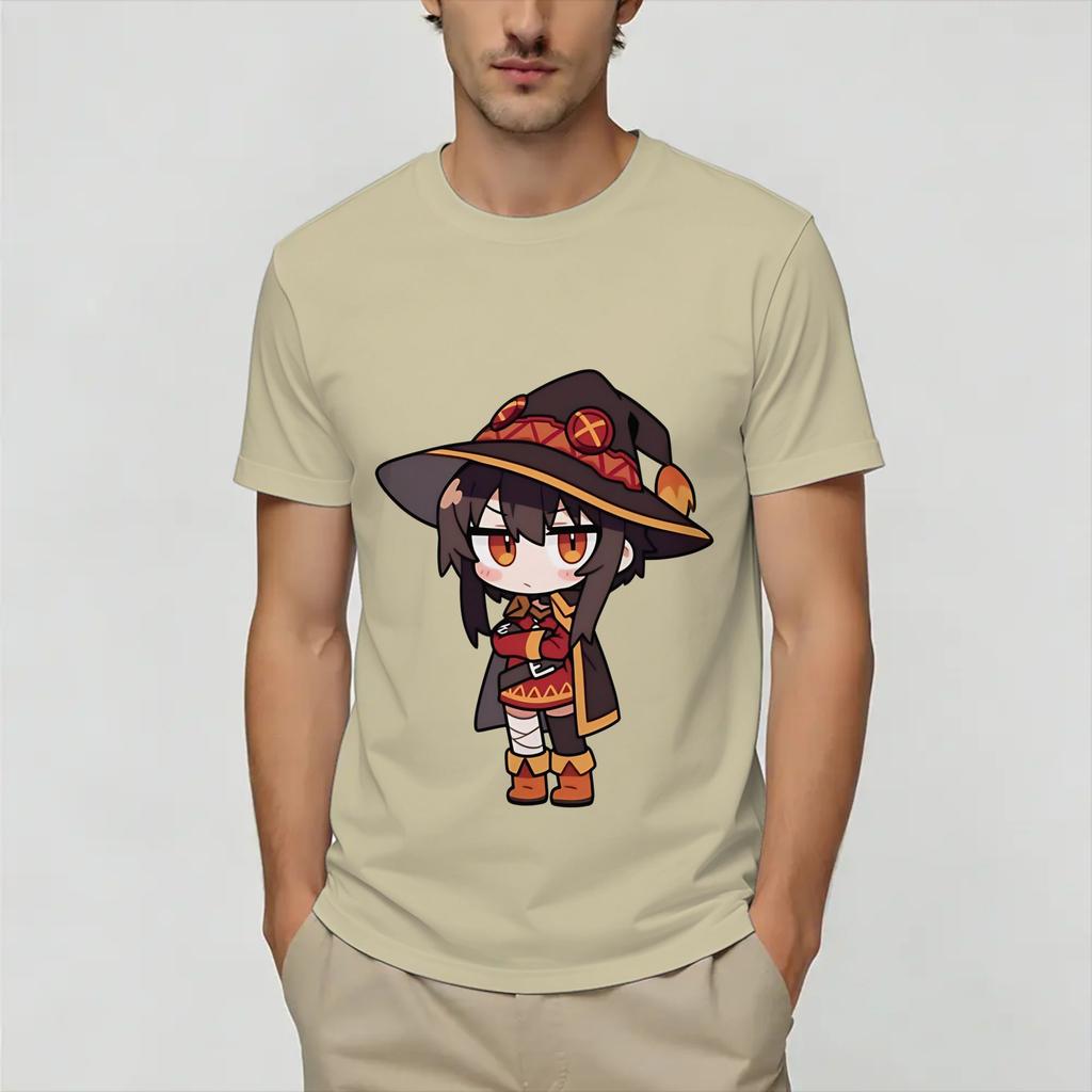 Megumin KonoSuba TShirt for Unisex Novelty Cotton Tee Shirt Crew Neck Short Sleeve T Shirts Birthday Present Clothing