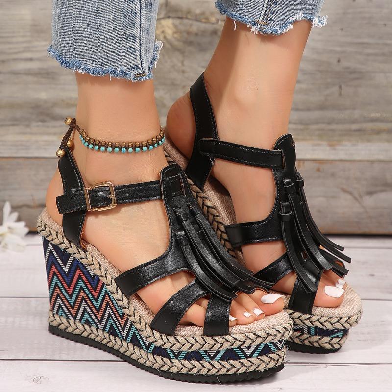 

Shoes for Women 2024 Fashion Rome Women s Sandals Plus Size Dress Sandals Women Buckle Strap Fringe Platform Wedges Shoes Female