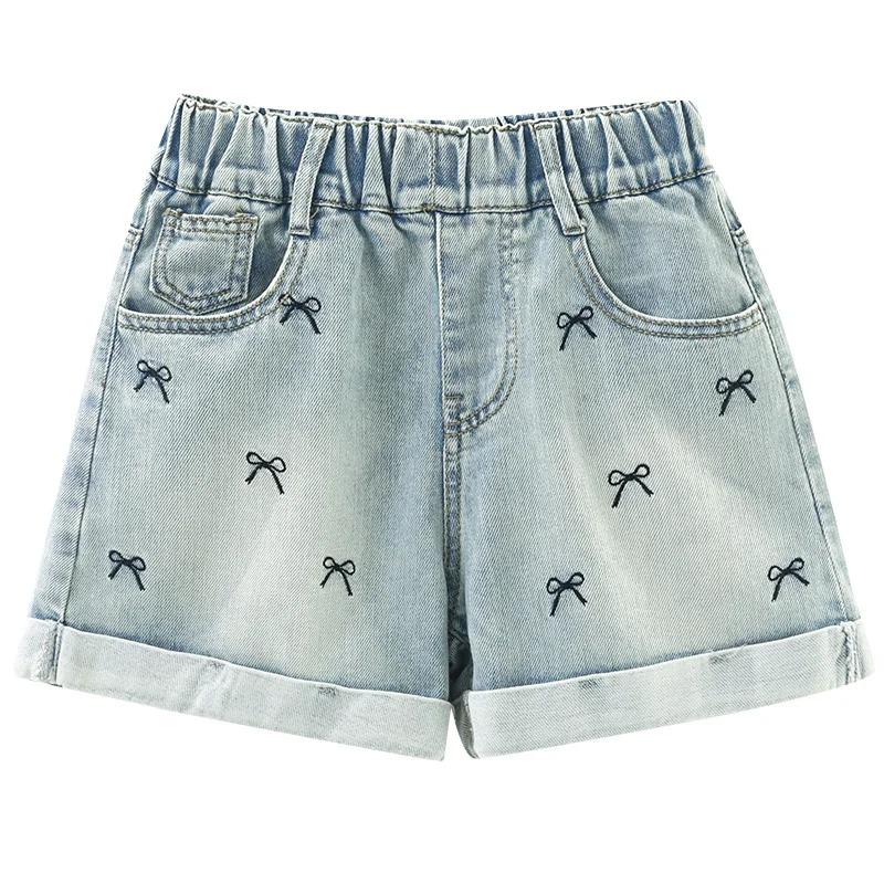 Children Casual Denim Shorts Bow Girls Elegant Above Knee Pants Mini Jeans Kids Teenager Brief Summer Shorts