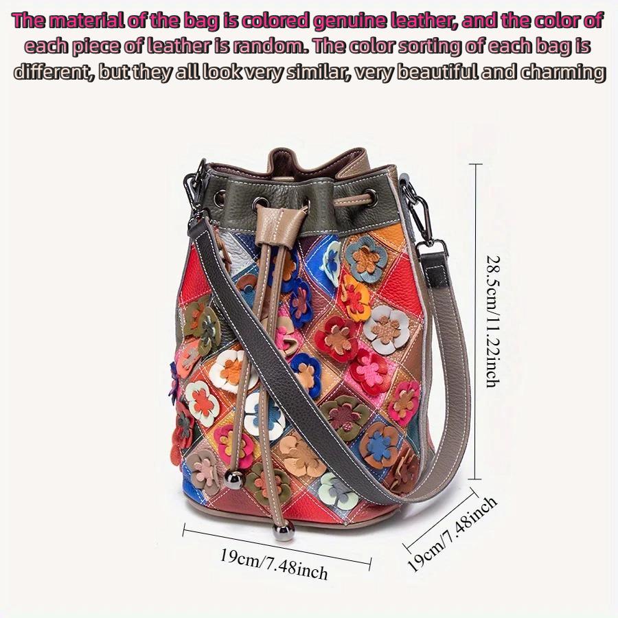 Genuine Leather Handmade Splicing Flower Women'S Crossbody Bag Random Color Scheme Cowhide Shell Bag Contrast Color Handbag