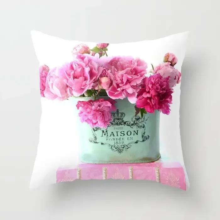 Country Style Retro Floral Pillowcase Fresh Rose Print Farmhouse Cushions Cover Sofa Seat Decorative Pillow Cover 45*45Cm
