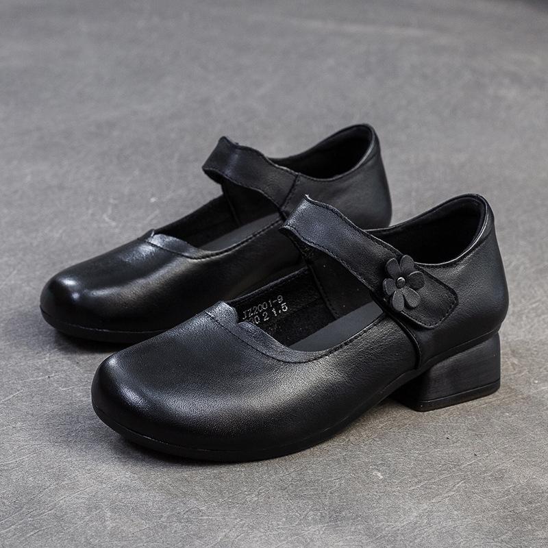 Fashion 2025 Autumn New Retro Mom's Shoe Head Layer Leather Single Shoes Comfortable Round Head Women's Shoes