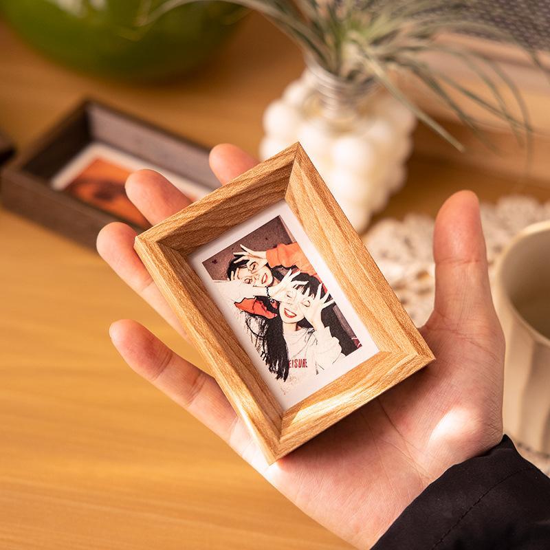 Mini dřevěný fotorámeček 3 palce Stojan na vystavení fotek Malé rámečky na sběratelské karty Stolní ozdoba na stůl Pro rodinu A57