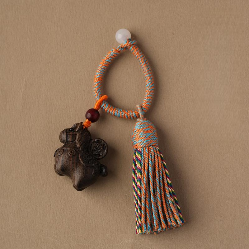 Creative Wooden Mascot Pony Tassel Keychain Zodiac Horse Pendant Backpack Hanging Decoration New Year Souvenir Gift