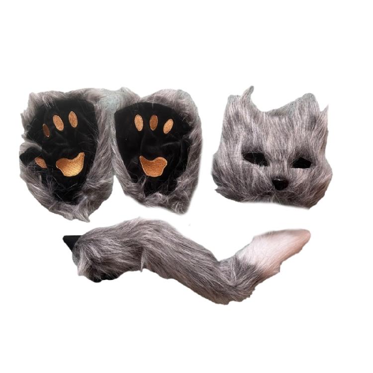 Animal Costume Cats Mask Cats Paws Gloves Cats Tail Set Cats Costumes Accessories for Halloween Cosplay Party Decors