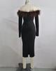 2023 Black Spring Ostrich Feather One-Shoulder Long Sleeve Bandage Dress for Women