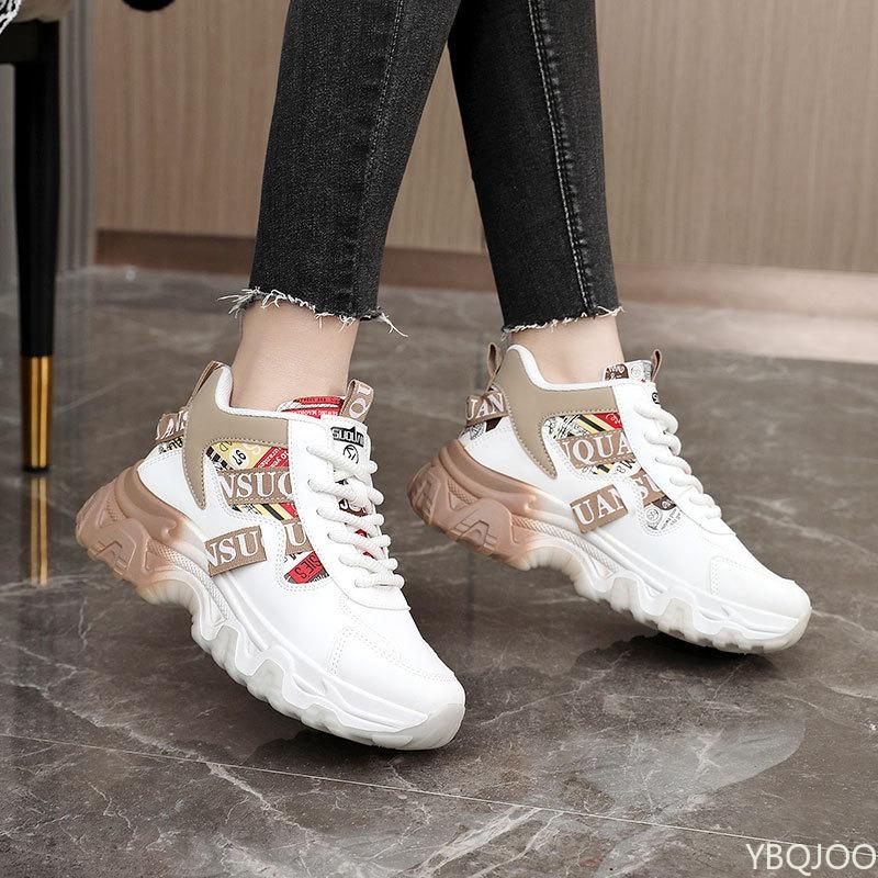 Spring and Autumn Fashion New Thick Soled Height Increasing Women's Sports Shoes Color Blocked Trendy Breathable Casual Shoes