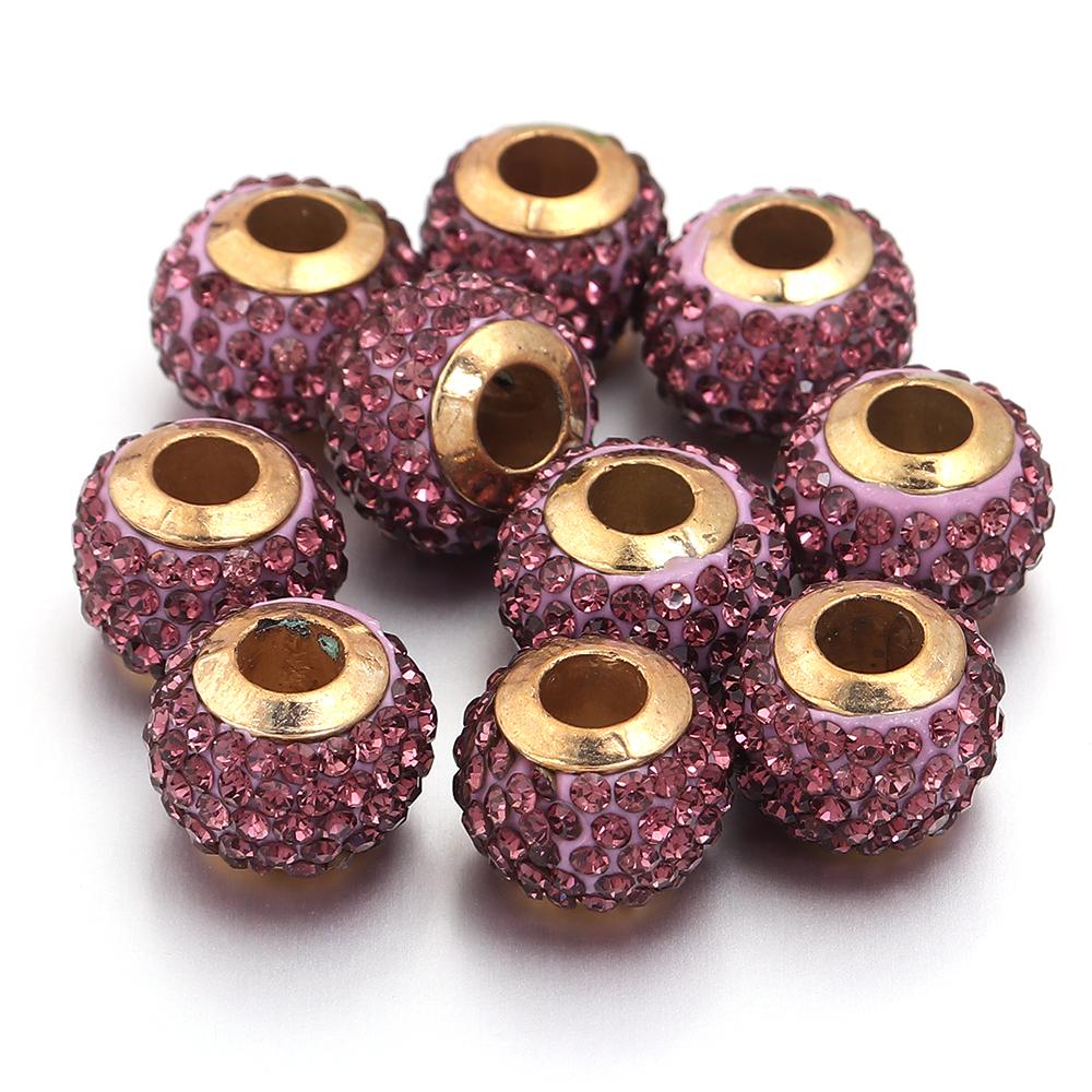 10pcs/lot 14mm Shambhala Rhinestone Beads Colorful Big Hole Loose Spacer Beads For DIY Charms Bracelet Necklace Jewelry Supplies
