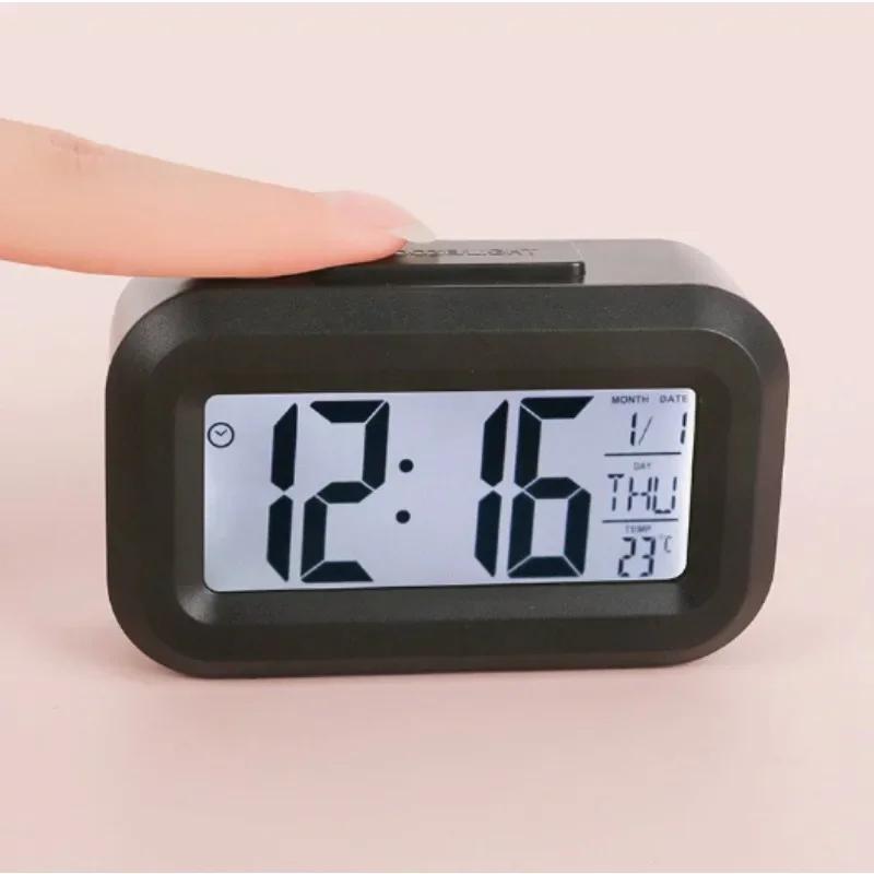 Modern LED Digital Alarm Clock with Calendar Temperature Display, Smart Desk Clock for Home Office Bedroom Decor, Snooze Night